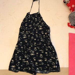 Island print halter romper w low back